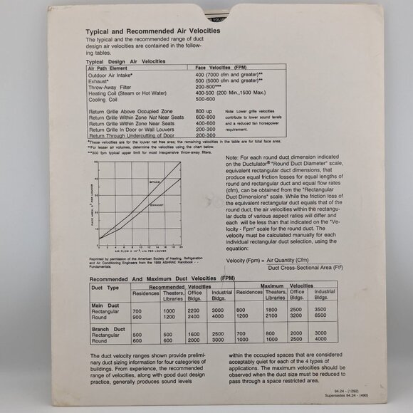 Ductulator Duct Sizing Tool / Slide Chart Graph - Includes Protective Sleeve - Picture 1 of 5